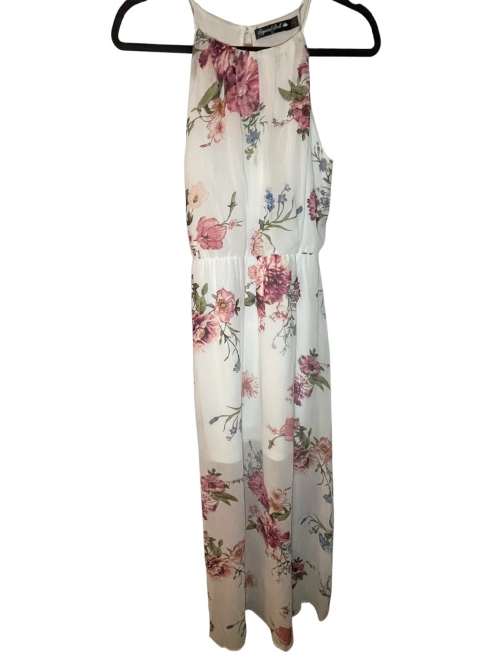 Crystal Doll Women’s Maxi Dress Kentucky Derby Sz Medium White Floral W/ Lining
